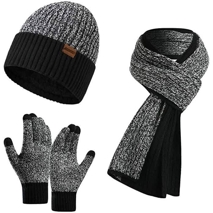Men's Scarf and Beanie Hat Themal Gloves Set