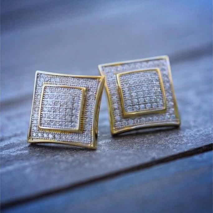 Men's Solid 14k Gold Large Square Lab Diamond Screw Back Earrings