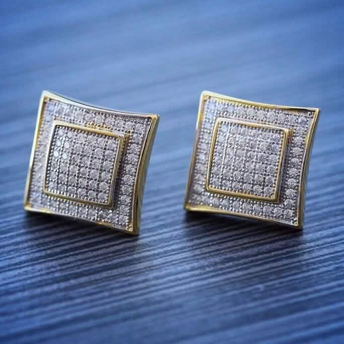 Men's Solid 14k Gold Large Square Lab Diamond Screw Back Earrings