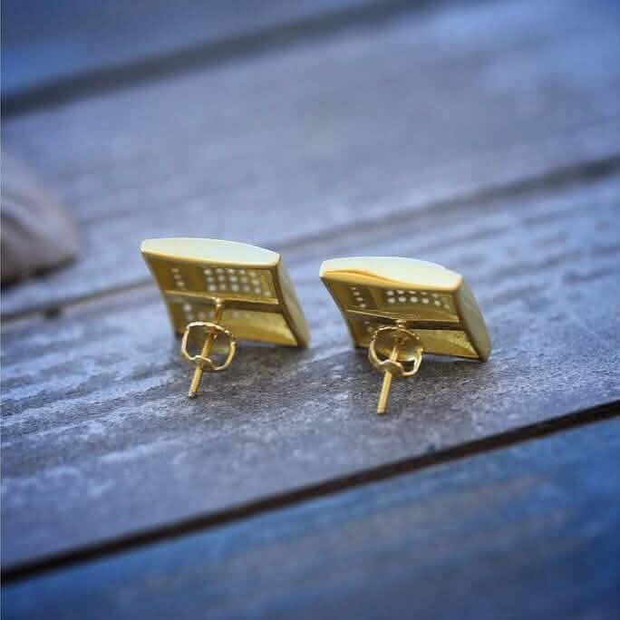 Men's Solid 14k Gold Large Square Lab Diamond Screw Back Earrings