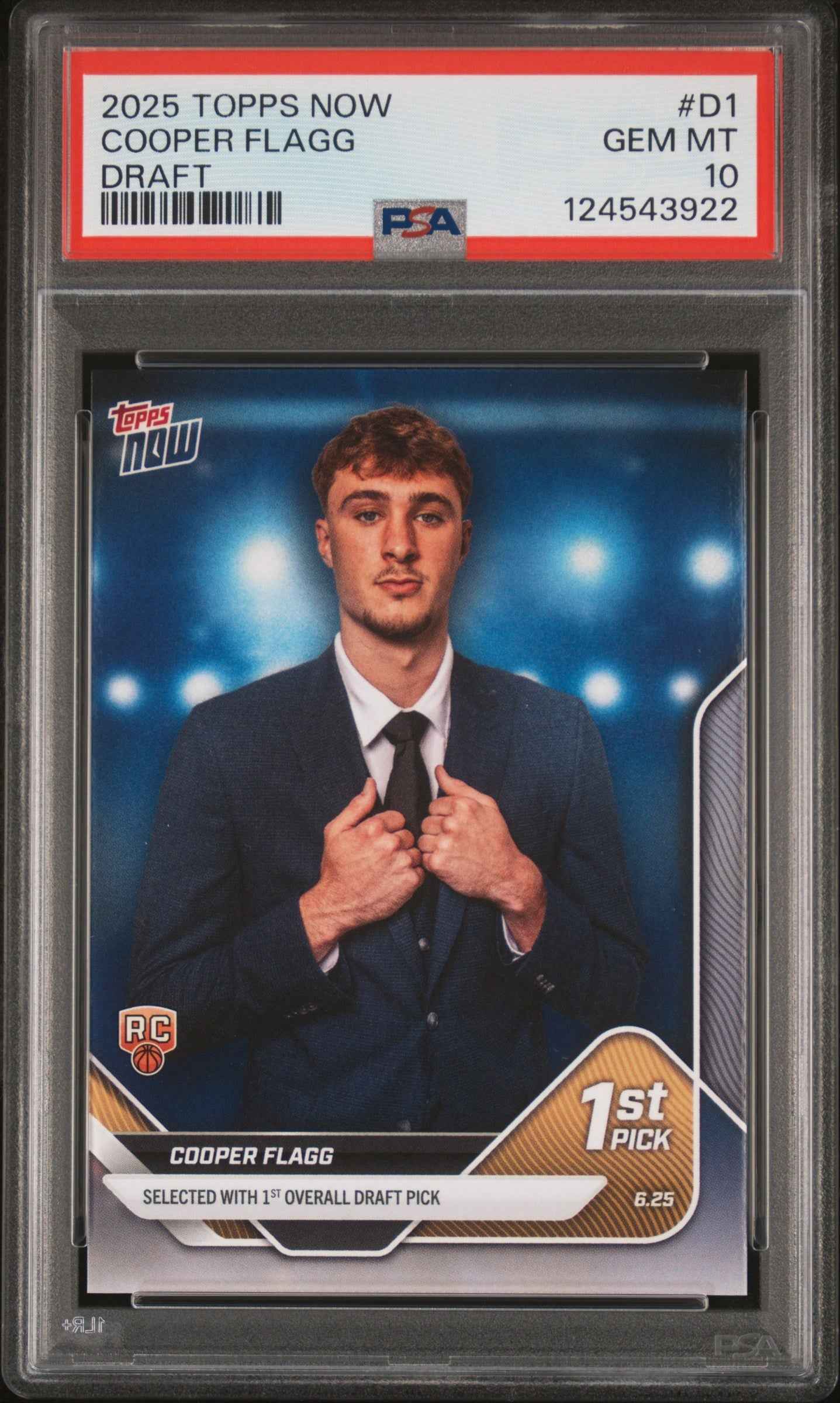Graded 2025 Topps Now Cooper Flagg #D1 Draft Rookie RC Basketball Card PSA 10 Gem Mint