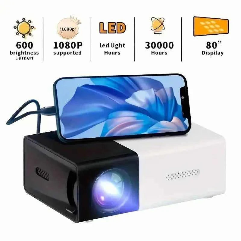 Mini Portable High-Definition Movie Projector Bright 3000+ Lumen HD LED Light Source With USB