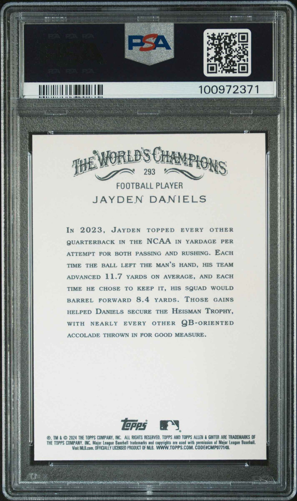 Graded 2024 Topps Allen & Ginter Jayden Daniels #293 Rookie RC Football Card PSA 10 Gem Mint