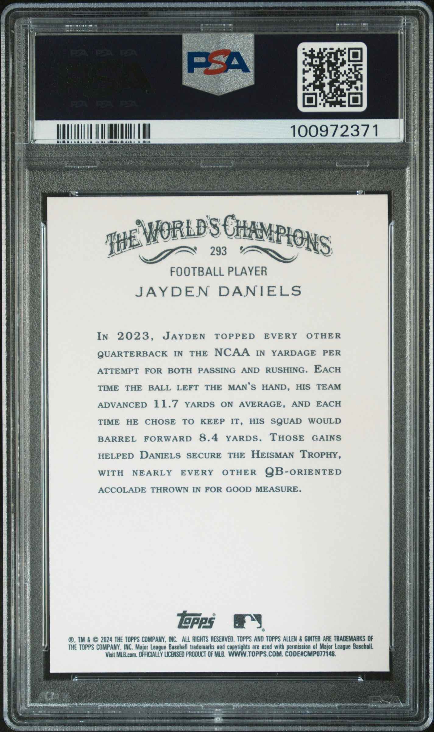 Graded 2024 Topps Allen & Ginter Jayden Daniels #293 Rookie RC Football Card PSA 10 Gem Mint