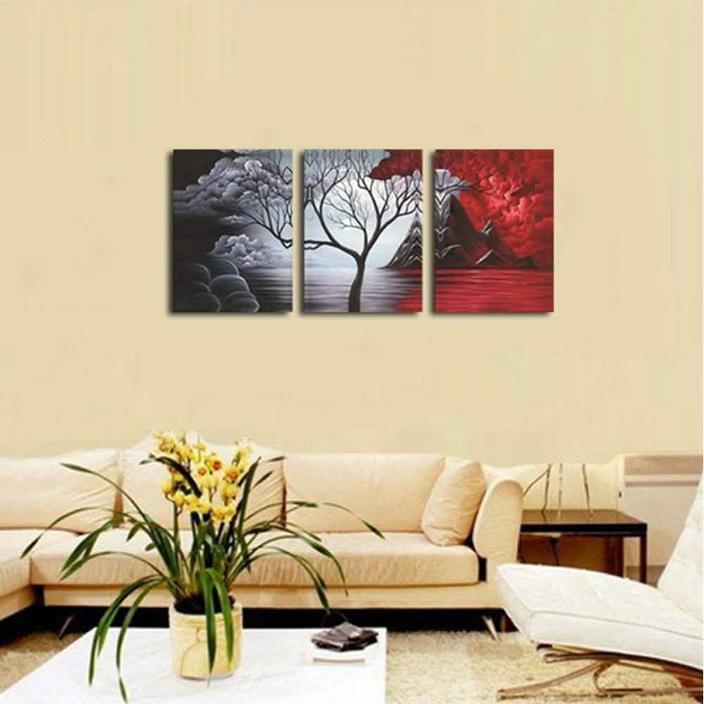 Multi-Panel Modern Abstract Paintings on Canvas Stretched on Wood