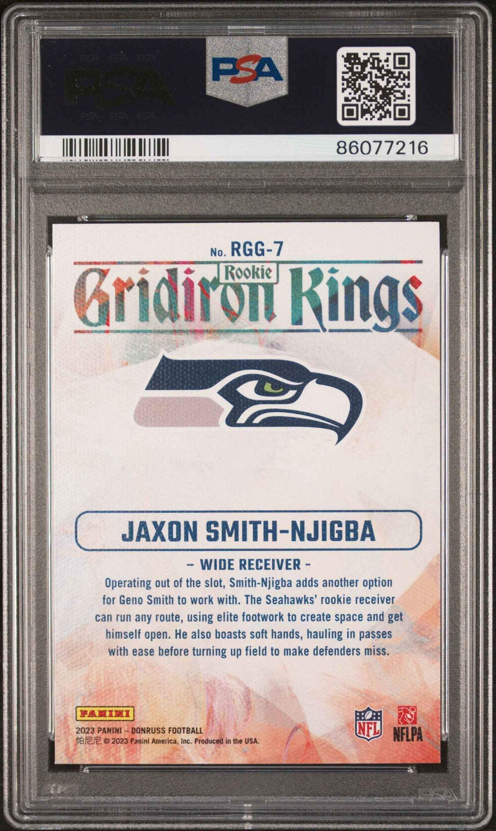 Graded 2023 Panini Donruss Jaxon Smith-Njigba #RGG7 Rookie Gridiron Kings Rookie RC Football Card PSA 10 Gem Mint
