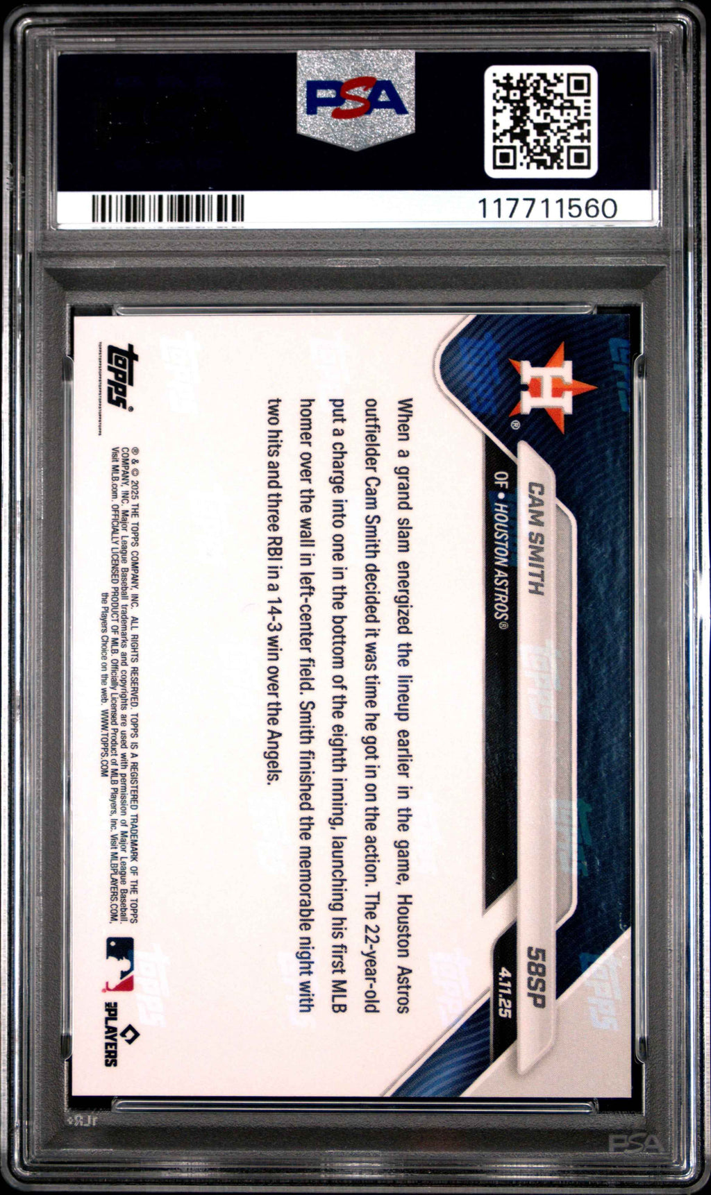 Graded 2025 Topps Now Cam Smith #58SP Rookie RC Baseball Card PSA 10 Gem Mint