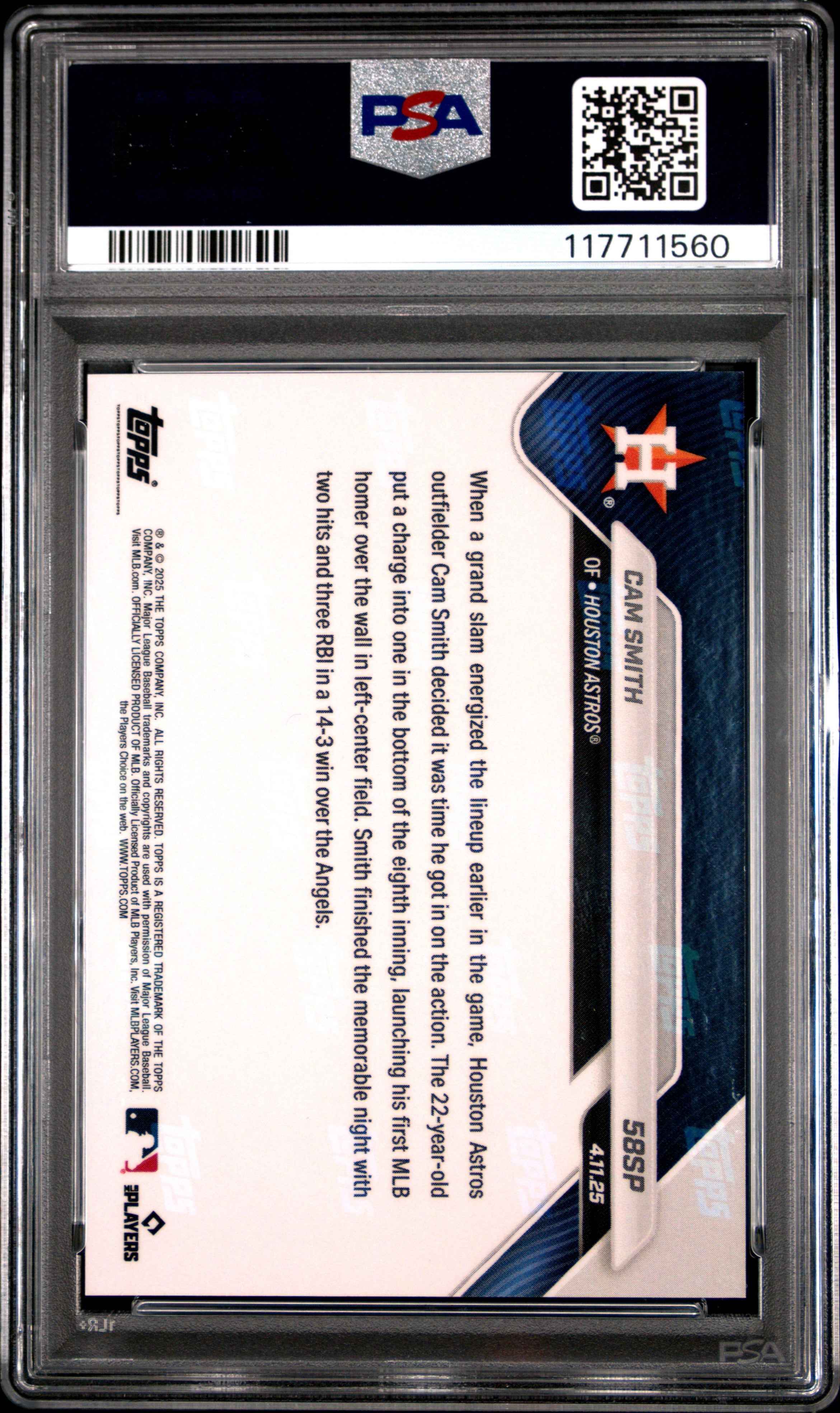 Graded 2025 Topps Now Cam Smith #58SP Rookie RC Baseball Card PSA 10 Gem Mint