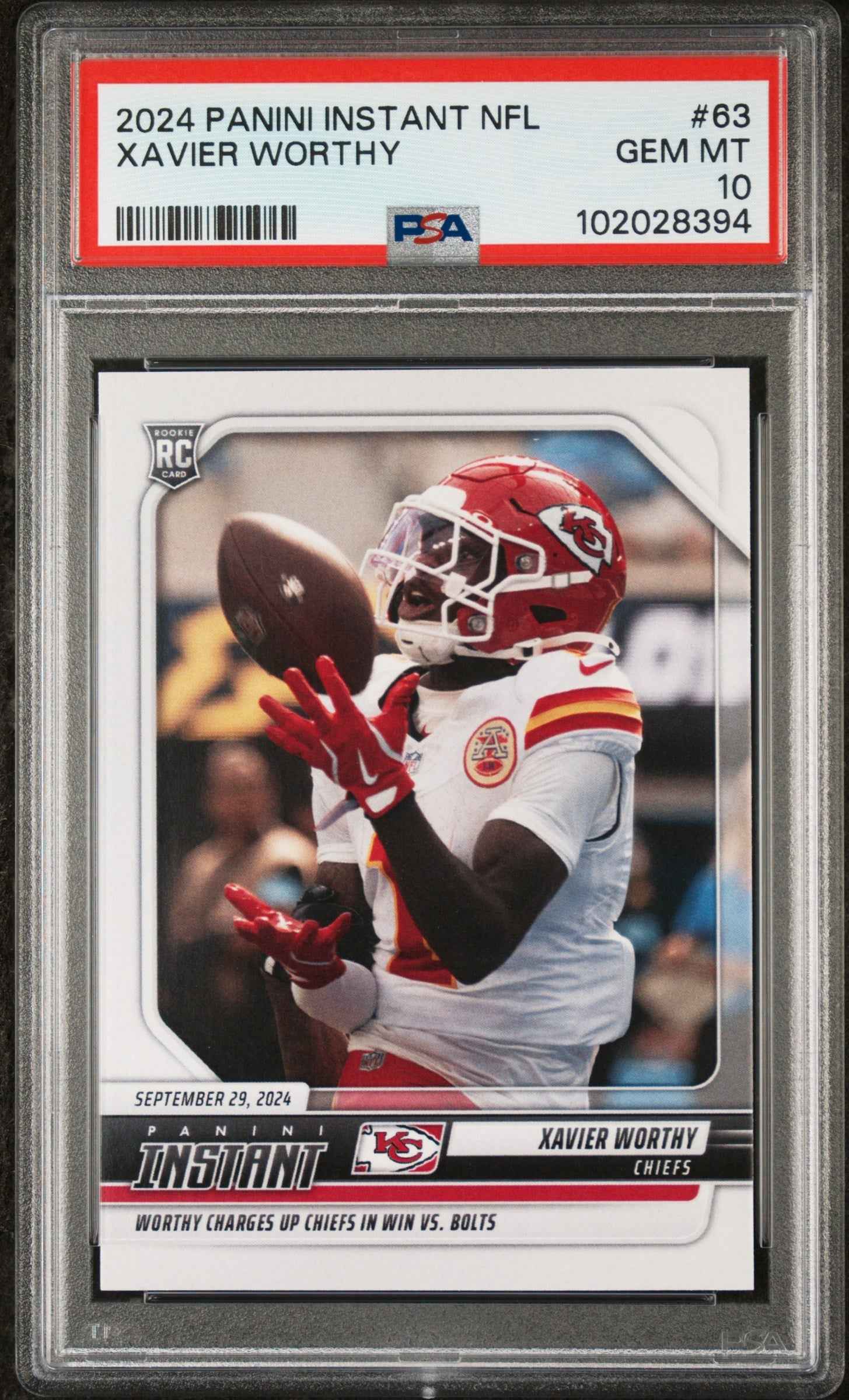 Graded 2024 Panini Instant NFL Xavier Worthy #63 Rookie RC Football Card PSA 10 Gem Mint