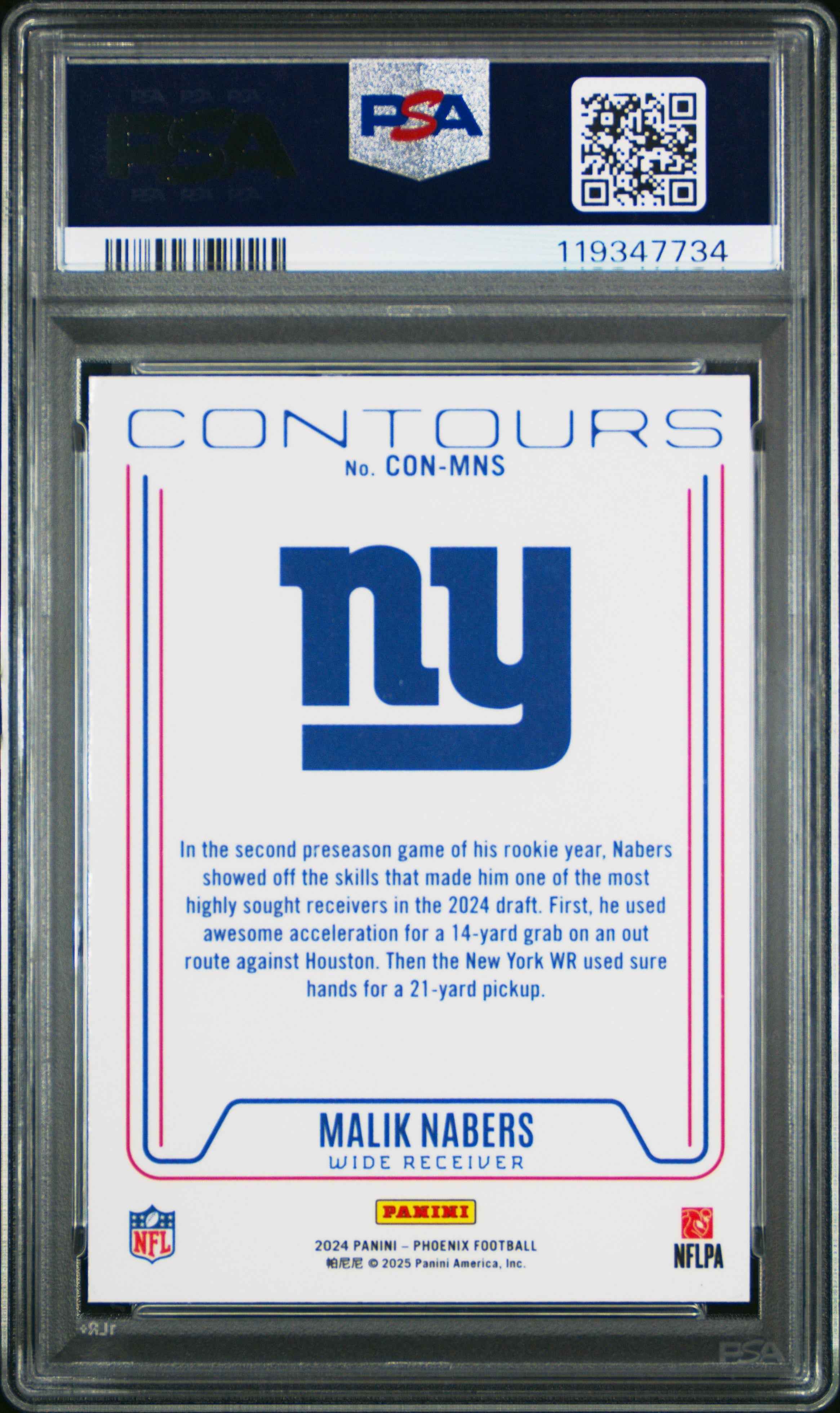 Graded 2024 Panini Phoenix Malik Nabers #CONMNS Contours Rookie RC Football Card PSA 10 Gem Mint