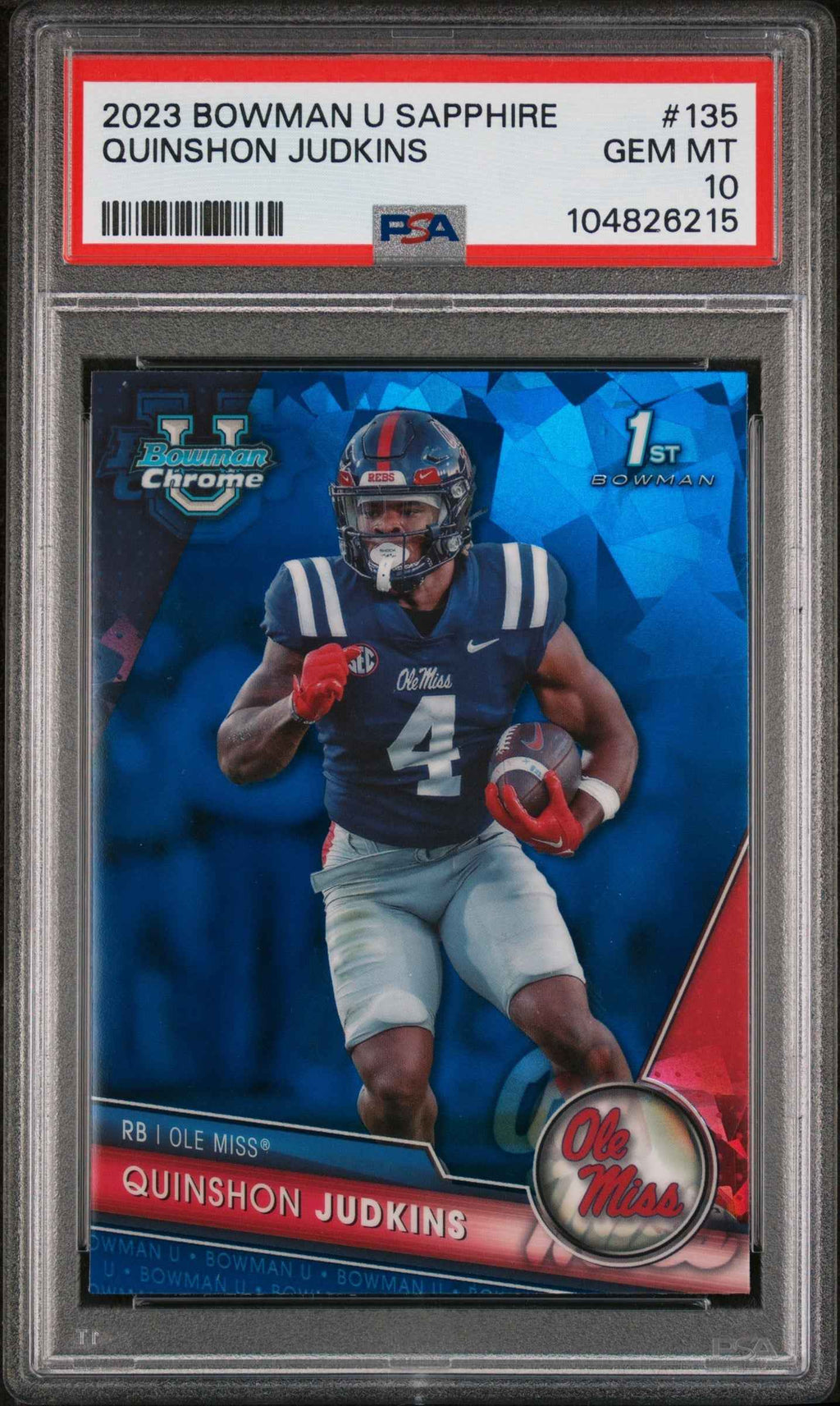 Graded 2023 Topps Bowman U Sapphire Quinshon Judkins #135 Rookie RC Football Card PSA 10 Gem Mint