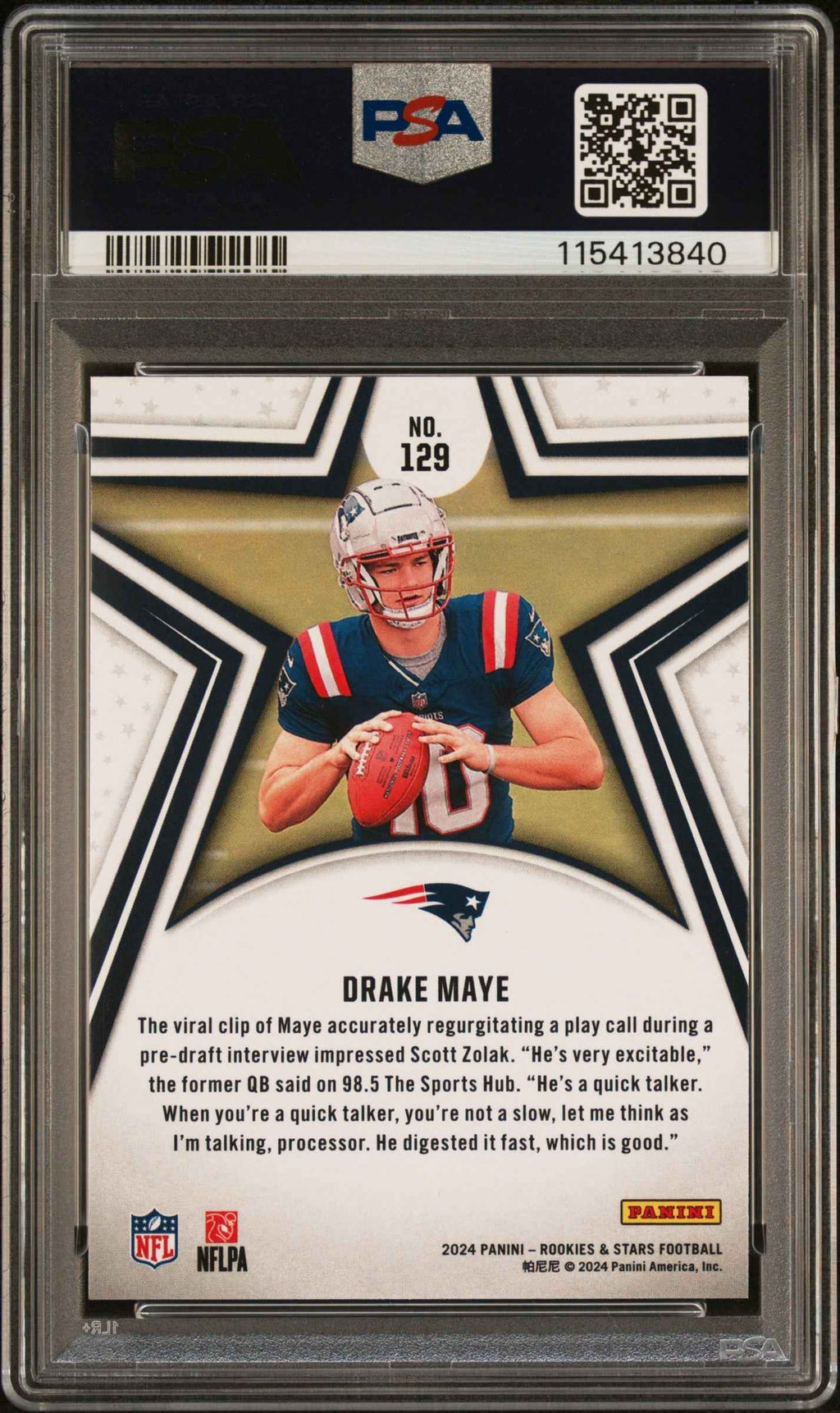 Graded 2024 Panini Rookies & Stars Drake Maye #129 Rookie RC Football Card PSA 8 Near Mint