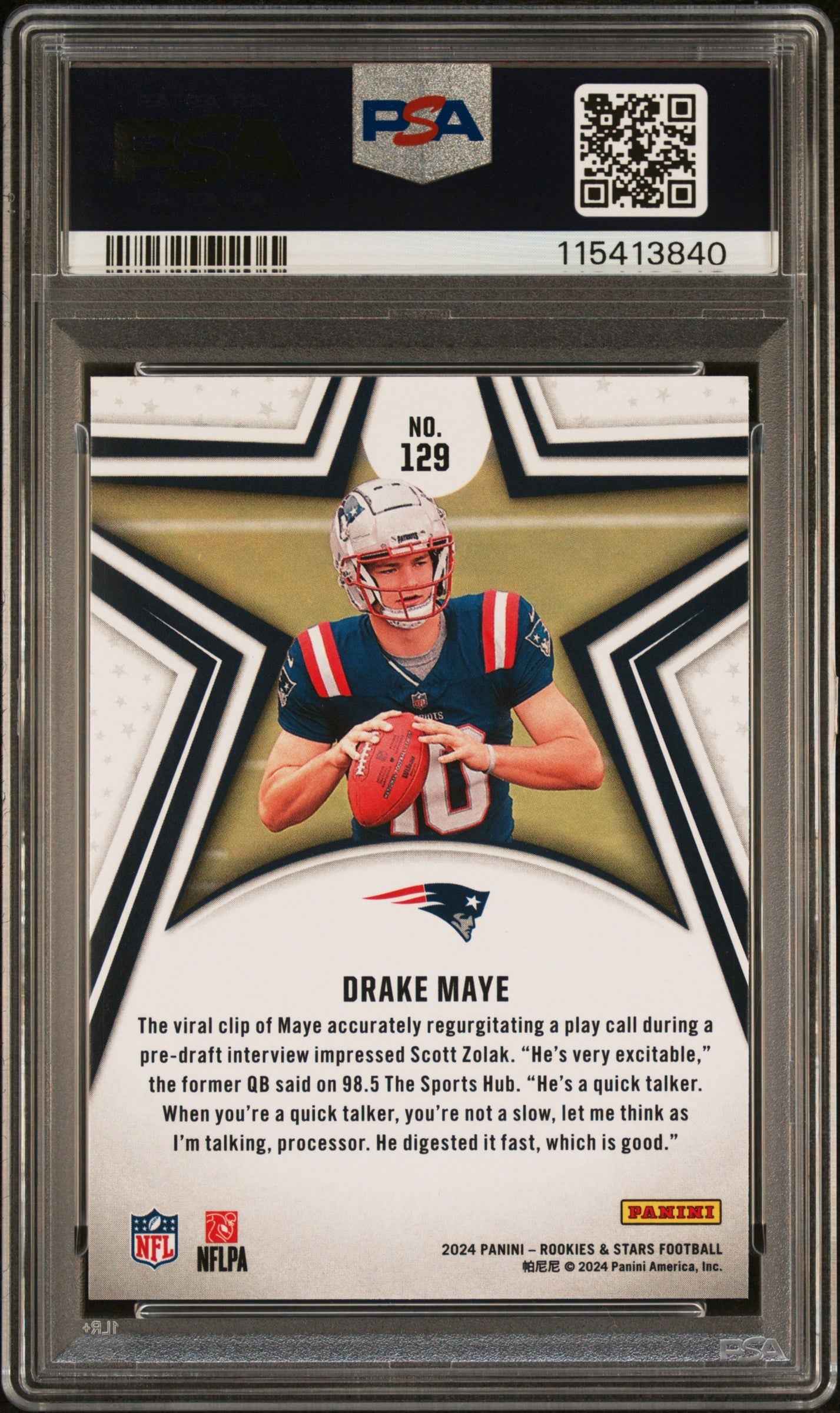 Graded 2024 Panini Rookies & Stars Drake Maye #129 Rookie RC Football Card PSA 8 Near Mint