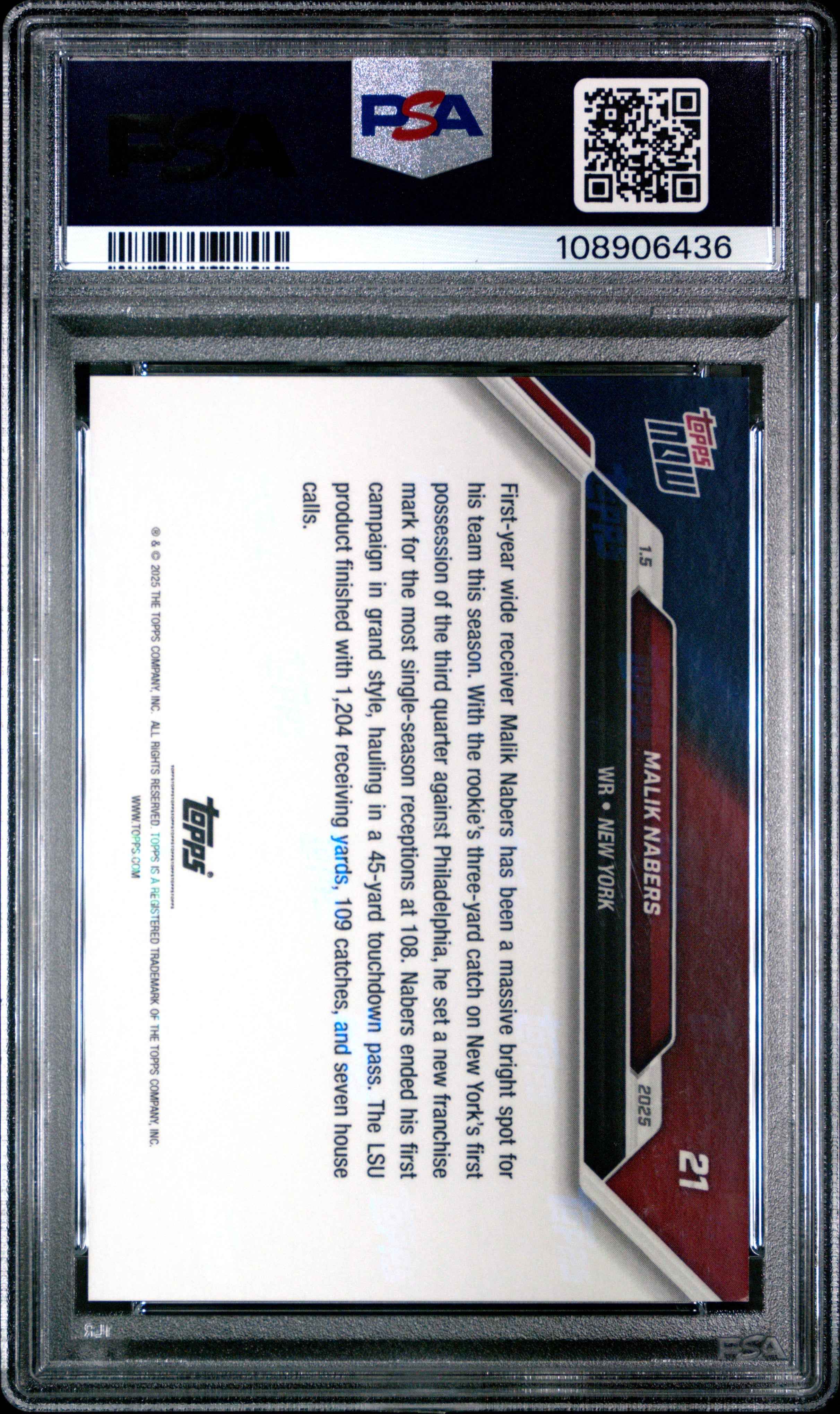 Graded 2024 Topps Now Malik Nabers #21 Blue /49 Rookie RC Football Card PSA 10 Gem Mint