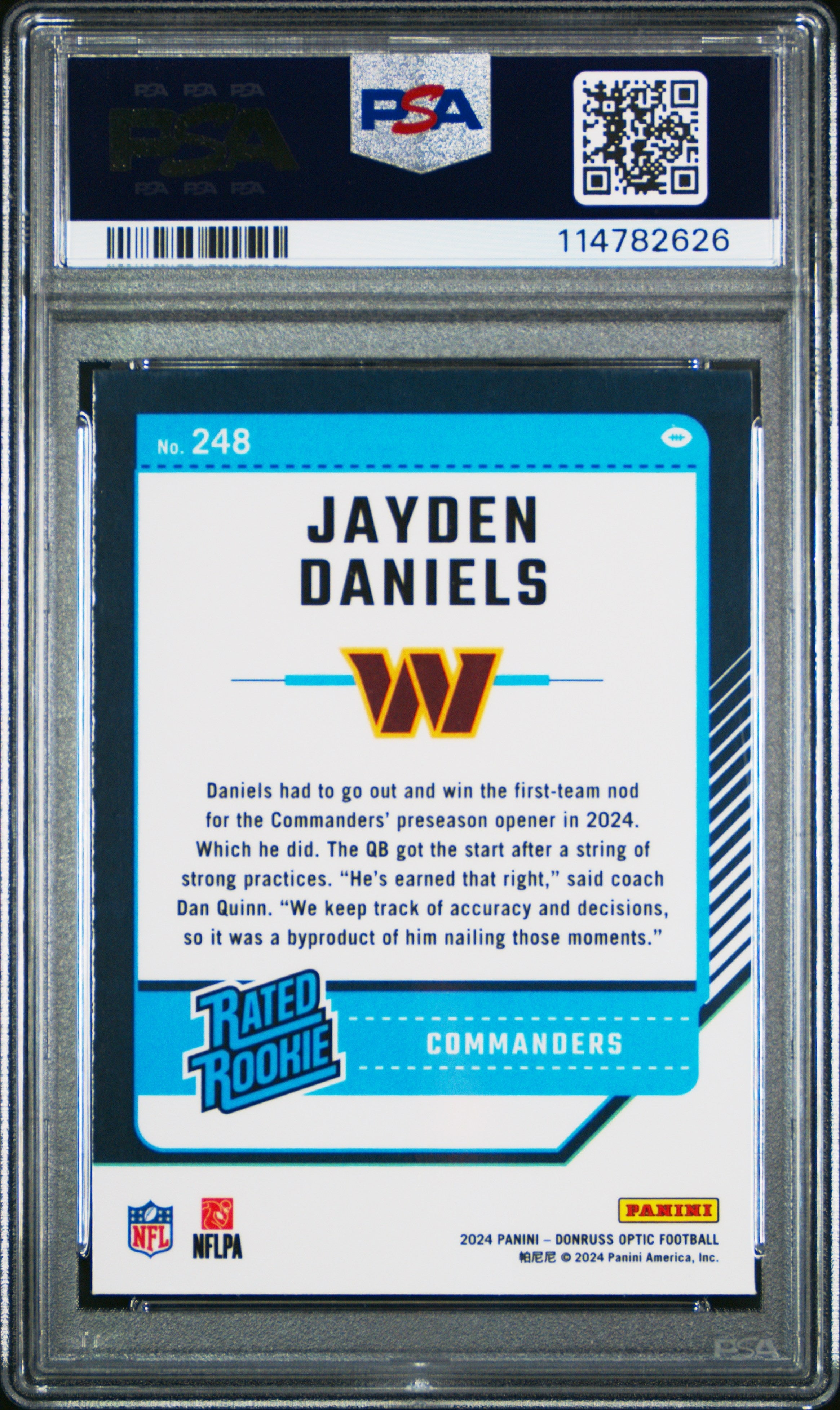 Graded 2024 Panini Donruss Optic Jayden Daniels #248 Rookie RC Football Card PSA 10 Gem Mint