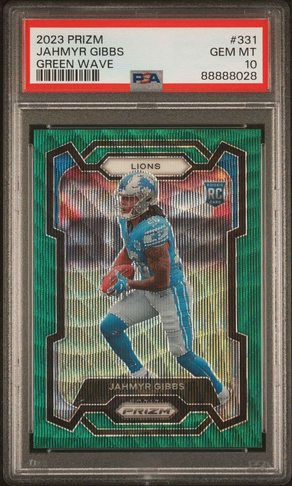 Graded 2023 Panini Prizm Jahmyr Gibbs #331 Green Wave Rookie RC Football Card PSA 10 Gem Mint