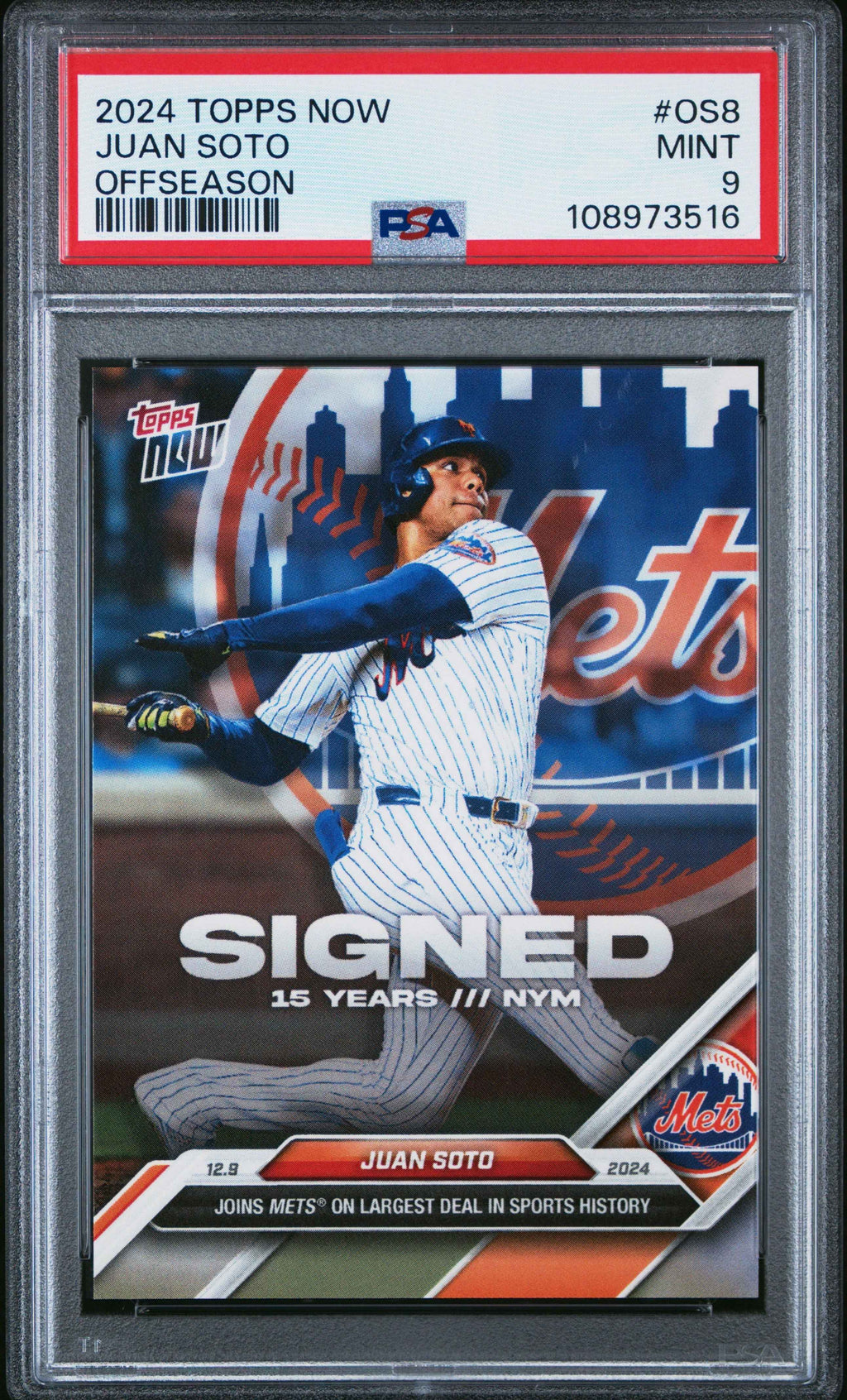 Graded 2024 Topps Now Juan Soto #OS8 Offseason Baseball Card PSA 9 Mint