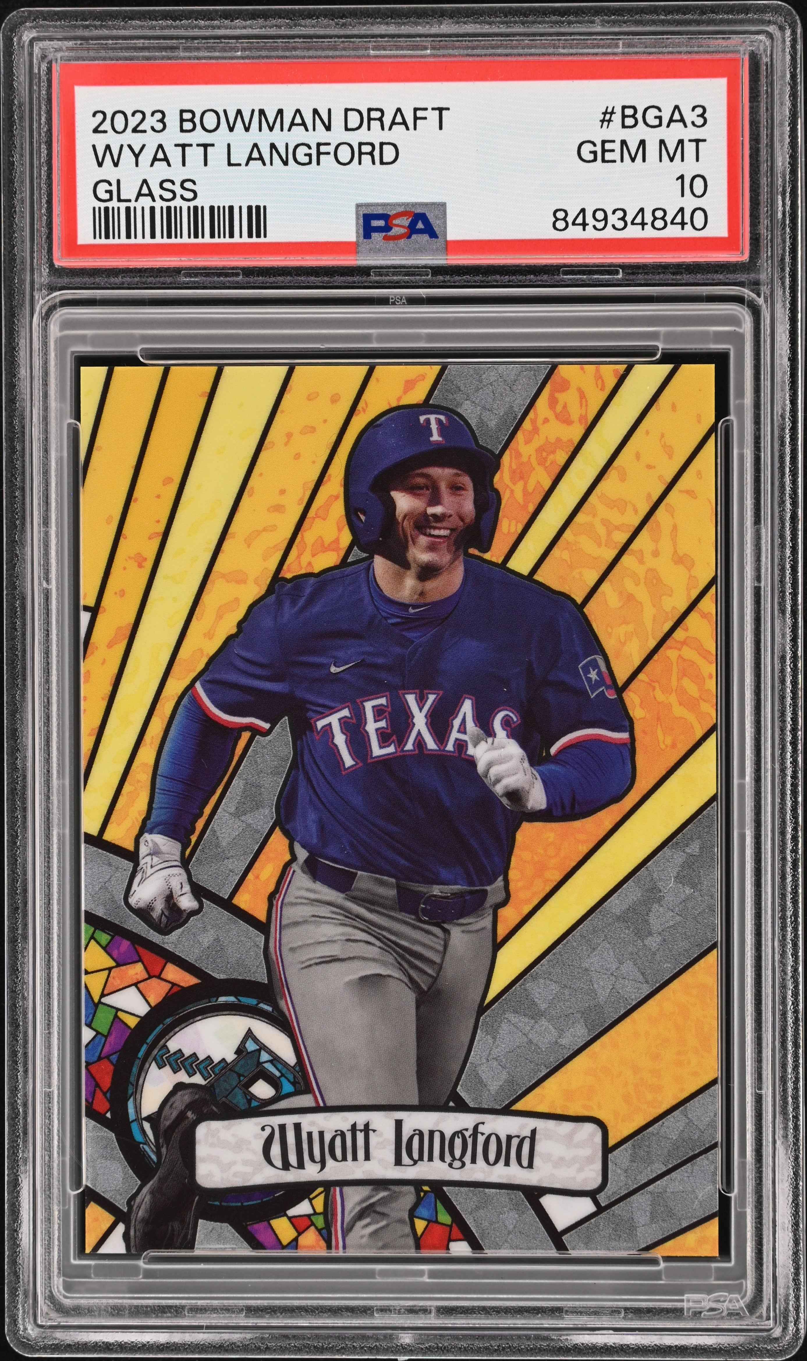 Graded 2023 Topps Bowman Draft Wyatt Langford #BGA3 Glass Rookie RC Baseball Card PSA 10 Gem Mint