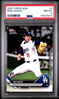 Graded 2025 Topps Now Roki Sasaki #3 Rookie RC Baseball Card PSA 8 Near Mint