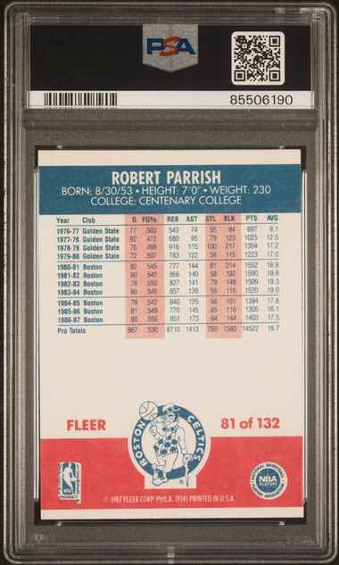 Graded 1987 Fleer Robert Parish #81 Basketball Card PSA 9 Mint