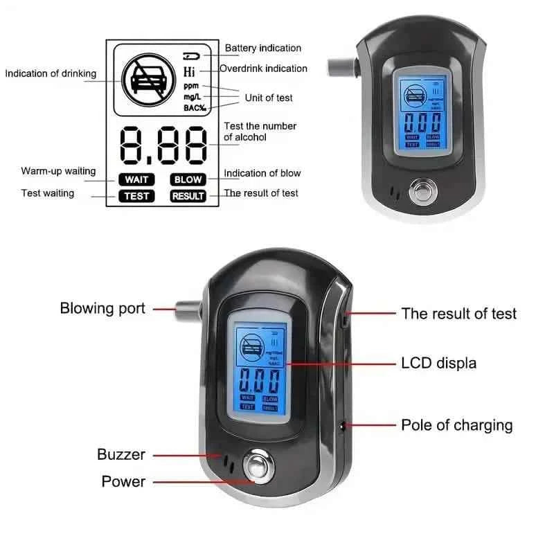 Police-Grade Breathalyzer with LCD Display - AT6000 Alcohol Tester
