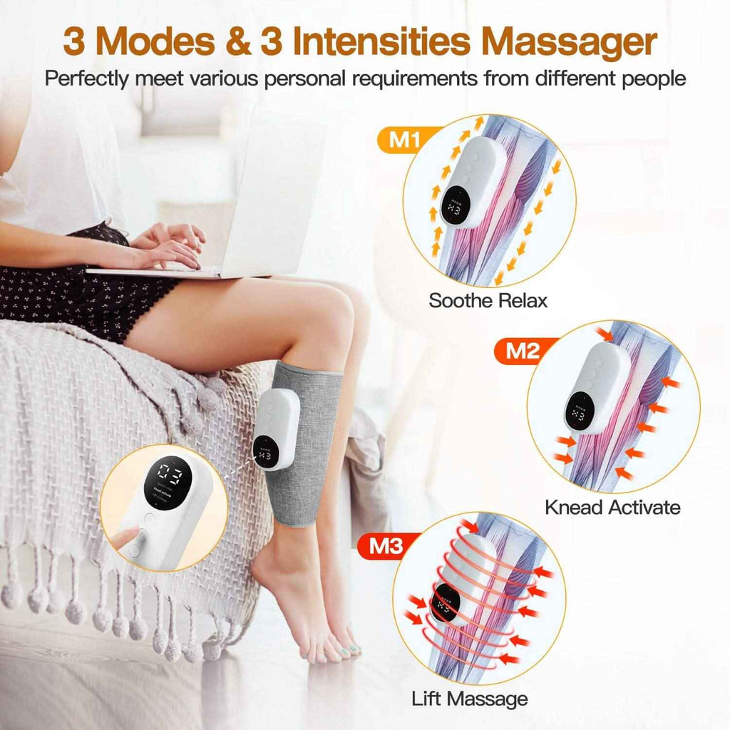 Portable Cordless Rechargeable Air Leg Compression Massage Adjustable Wrap with 3 Modes Intensities Heating Function