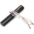 Portable Presbyopia Reading Glasses with Pen Tube Case - Unisex, Metal Frame, Spring Hinge, +1.00~+4.00, Plastic Lens