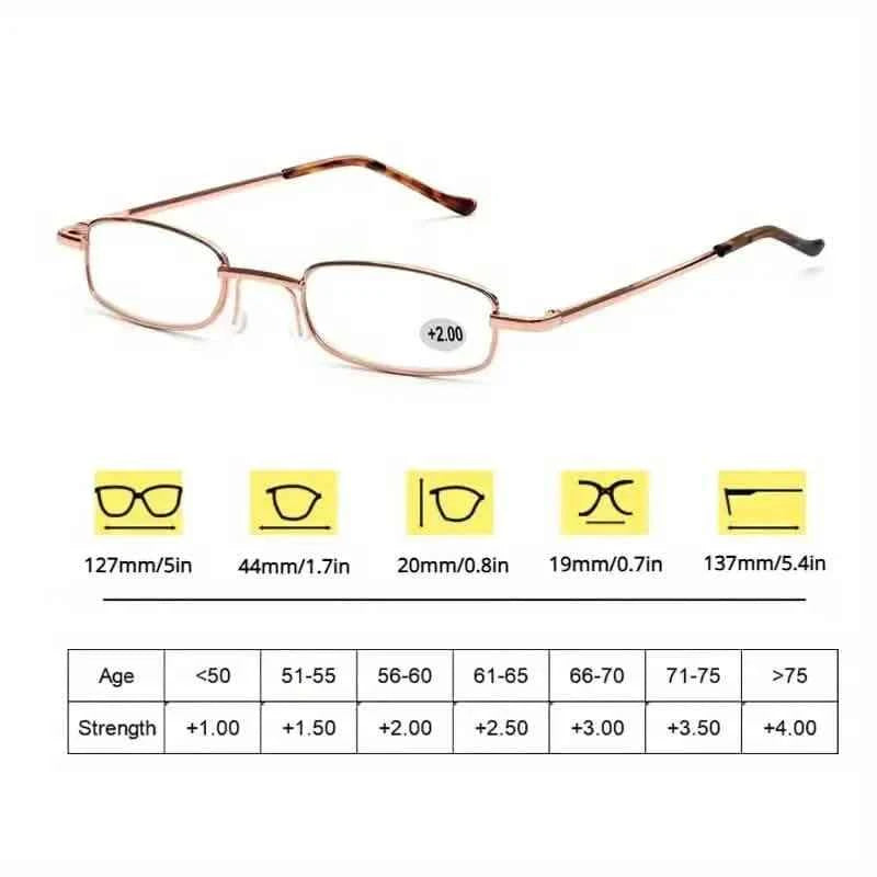 Portable Presbyopia Reading Glasses with Pen Tube Case - Unisex, Metal Frame, Spring Hinge, +1.00~+4.00, Plastic Lens