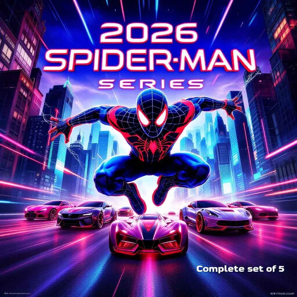 Hot Wheels Silver Series Spider-Man Complete Set of 5 (2026) - Limited Edition Collectible Diecast Cars