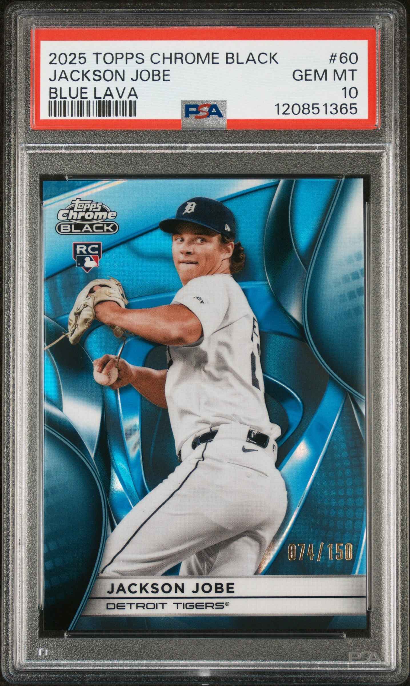 Graded 2025 Topps Chrome Black Jackson Jobe #60 Blue Lava /150 Rookie RC Baseball Card PSA 10 Gem Mint