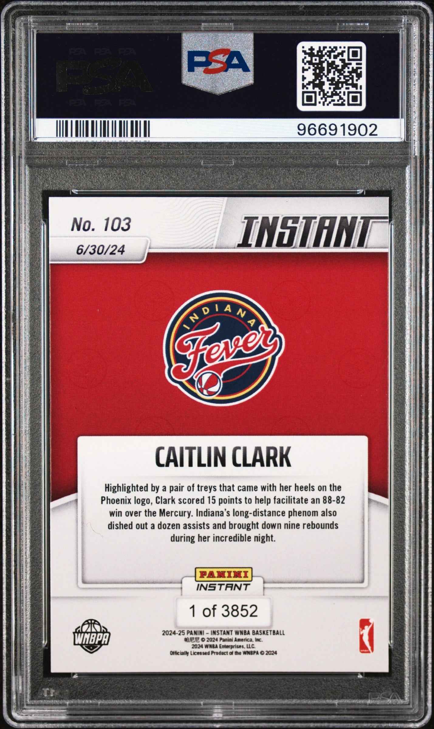 Graded 2024 Panini Instant WNBA Caitlin Clark #103 Rookie RC Basketball Card PSA 8 Near Mint