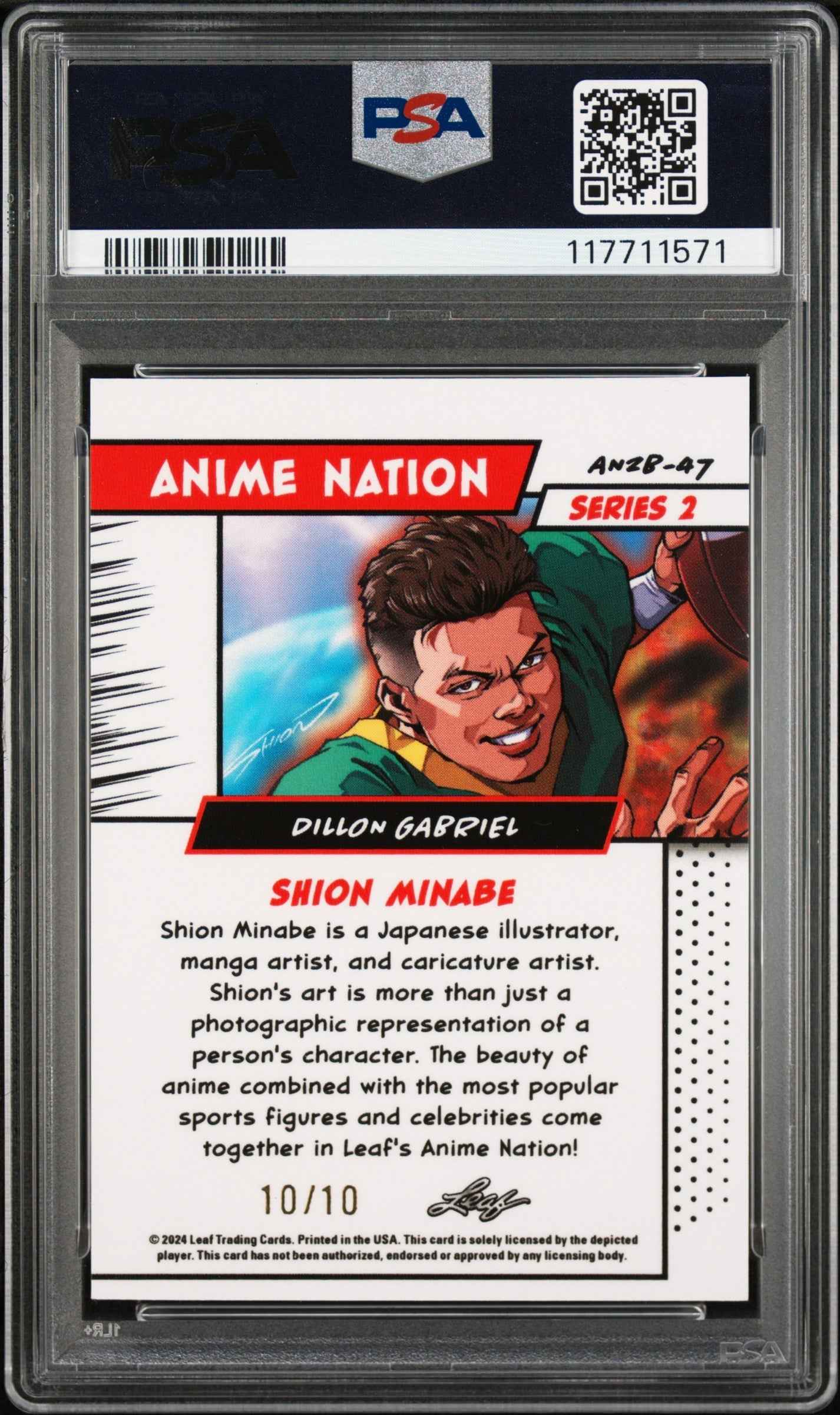Graded 2024 Leaf Dillon Gabriel #AN2B47 Anime Nation Series 2 Pink /10 Football Card PSA 8 Near Mint