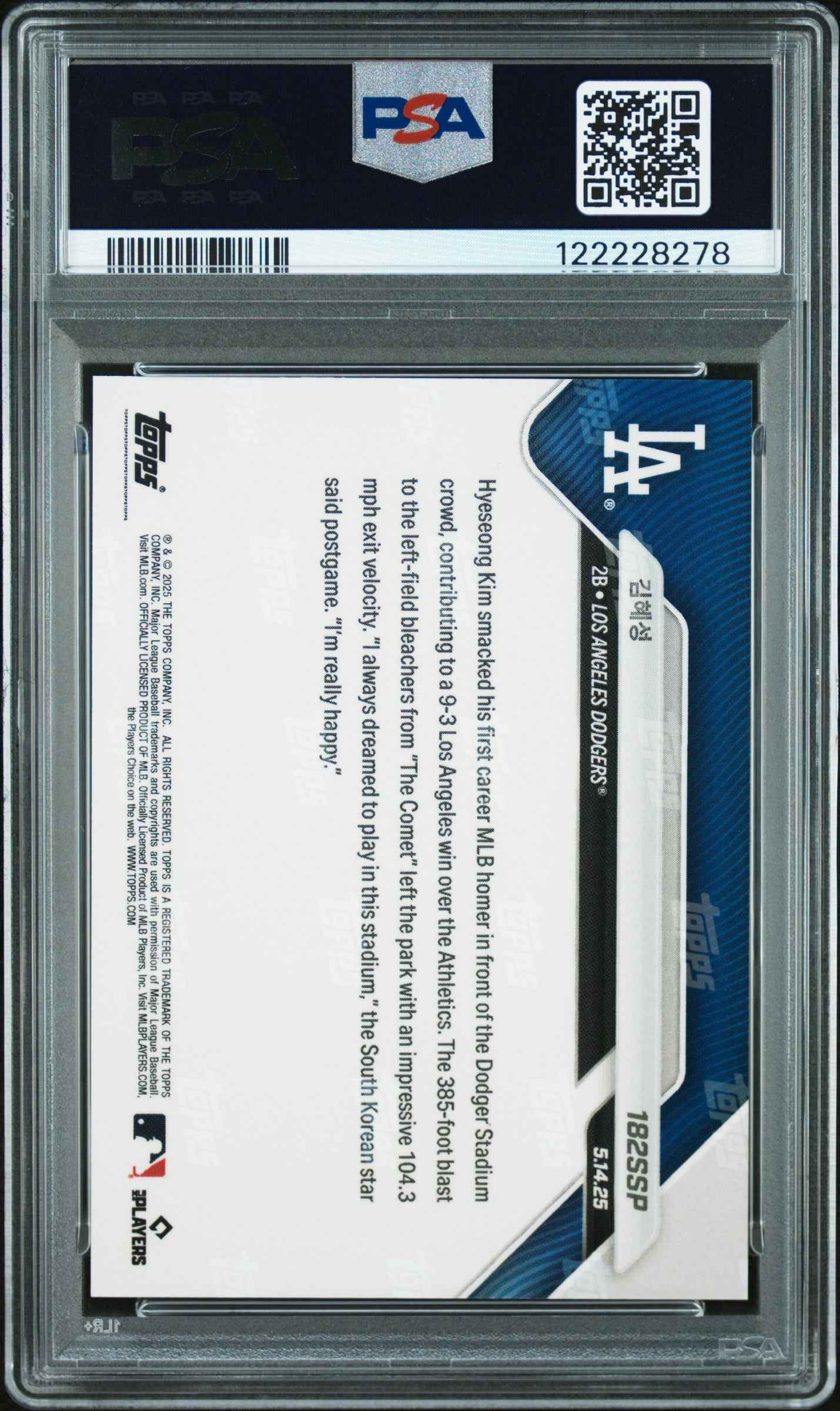 Graded 2025 Topps Now Hyeseong Kim #182SP Rookie RC Baseball Card PSA 10 Gem Mint