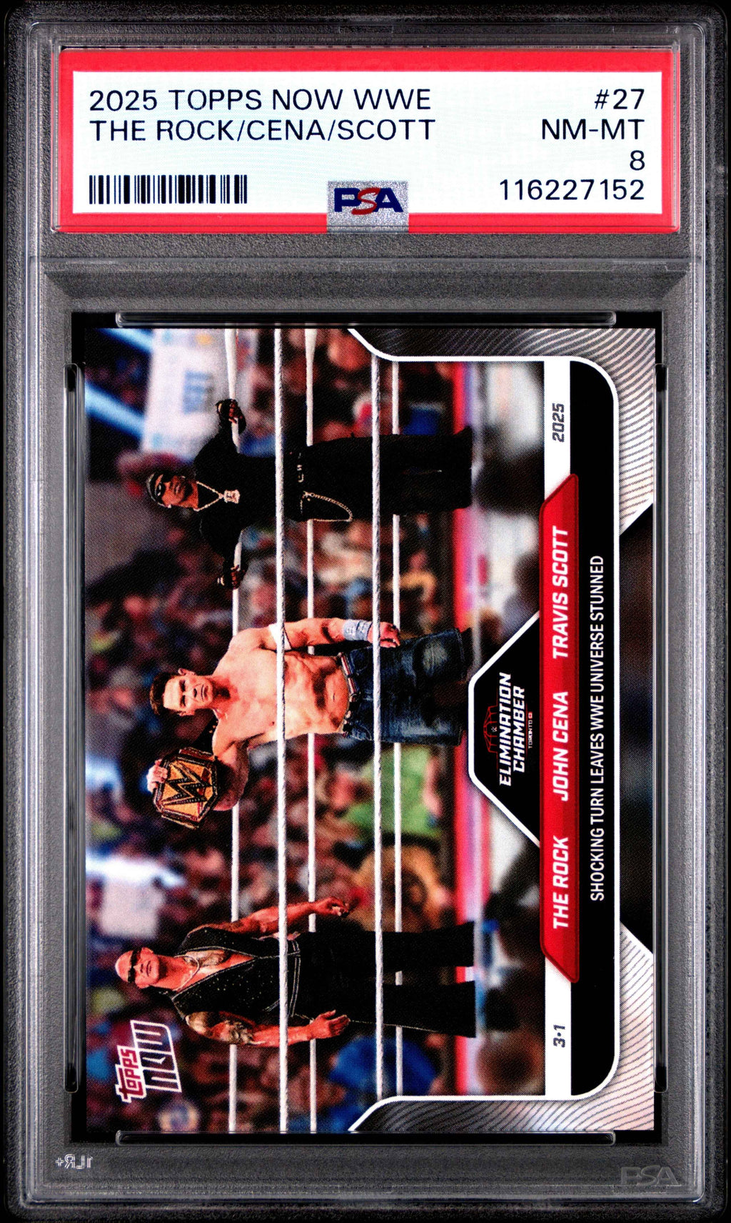 Graded 2025 Topps Now WWE The Rock John Cena Travis Scott #27 Wrestling Card PSA 8 Near Mint
