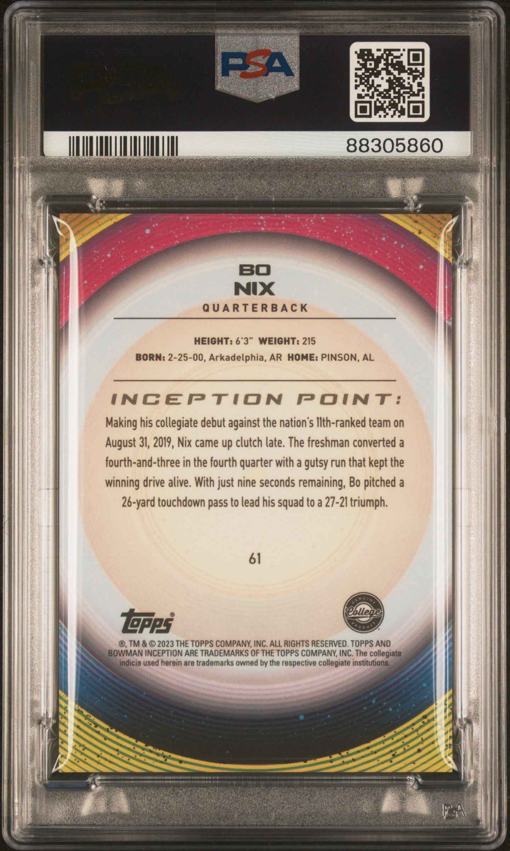 Graded 2022 Topps Bowmans U Inception Bo Nix #61 Blue V2 Foil #/99 Rookie RC Football Card PSA 10 Gem Mint