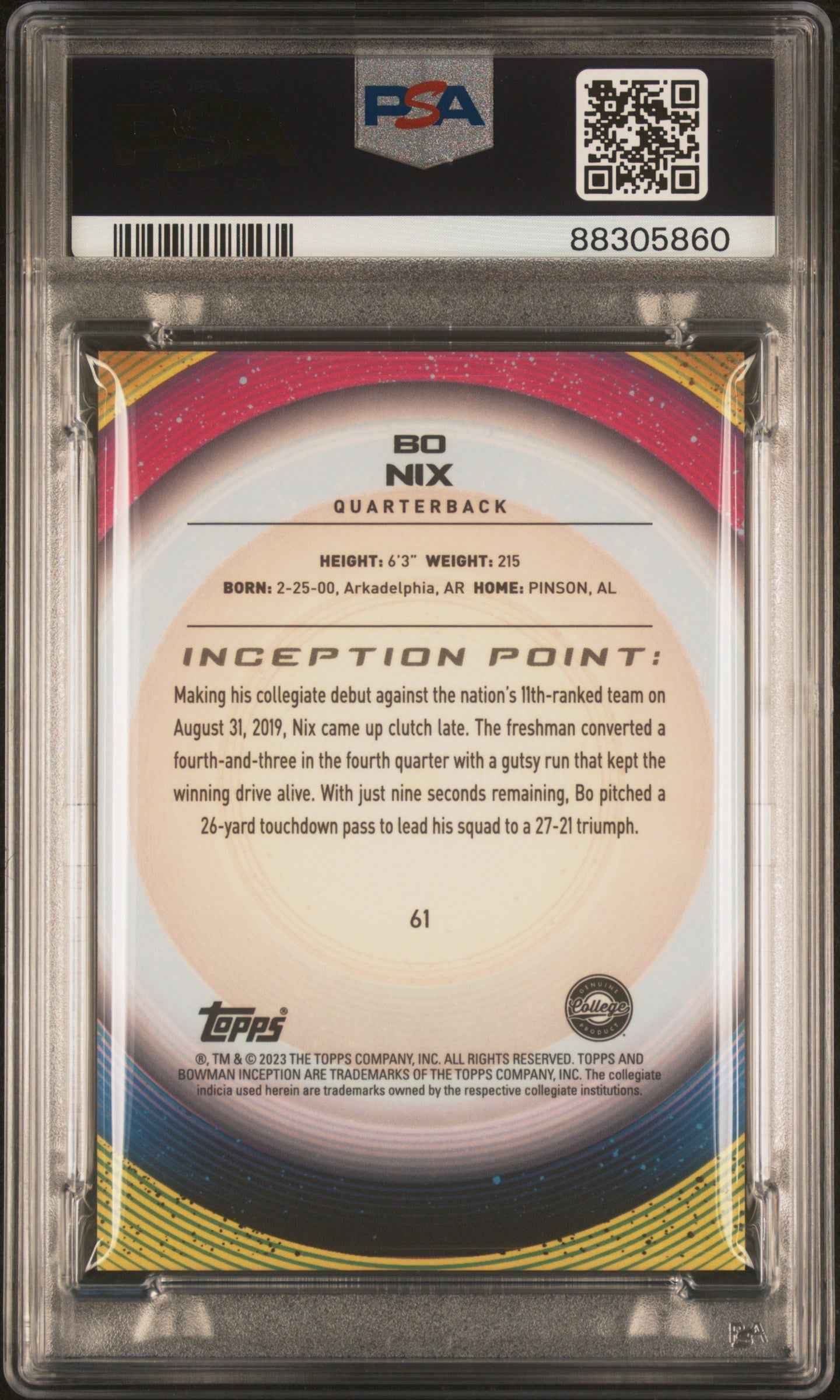 Graded 2022 Topps Bowmans U Inception Bo Nix #61 Blue V2 Foil #/99 Rookie RC Football Card PSA 10 Gem Mint