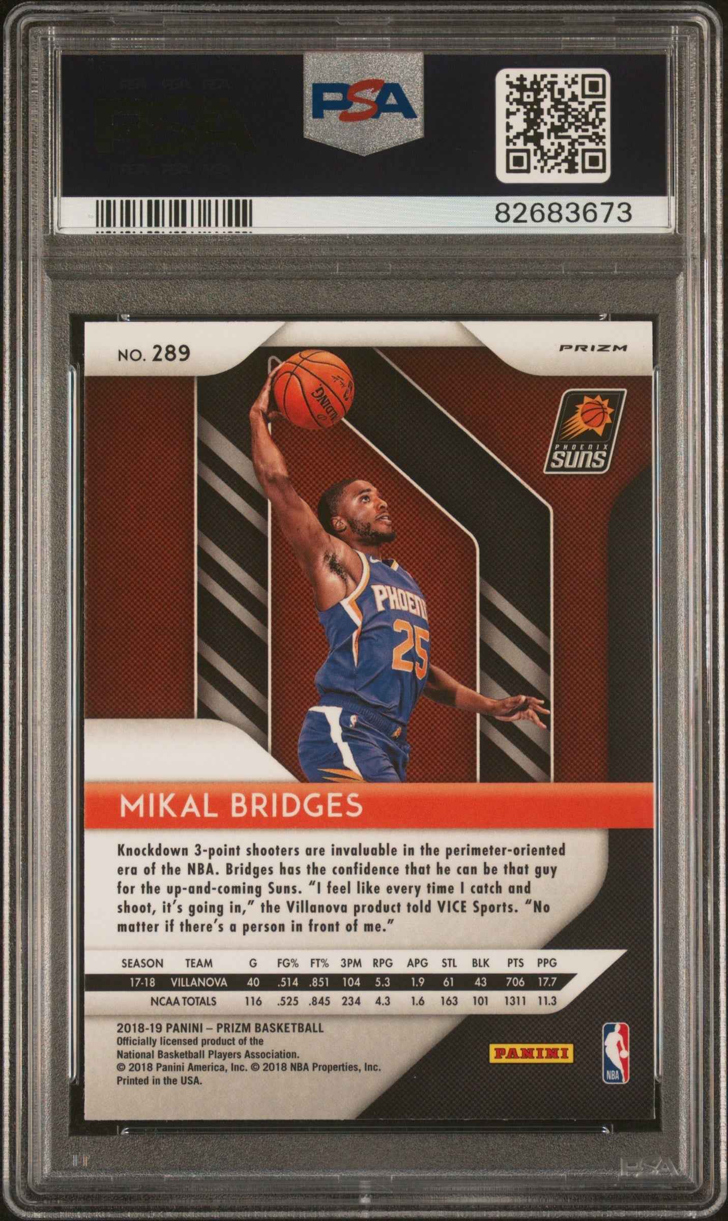 Graded 2018 Panini Prizm Mikal Bridges #289 Red/White/Blue Prizm Rookie RC Basketball Card PSA 10 Gem Mint