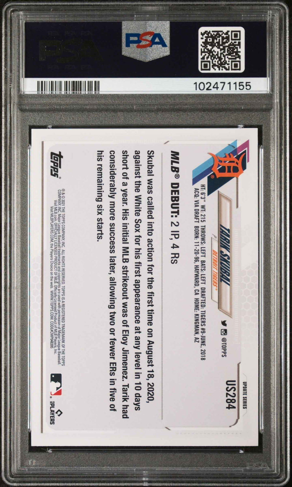 Graded 2021 Topps Update Tarik Skubal #US284 Rookie RC Baseball Card PSA 10 Gem Mint