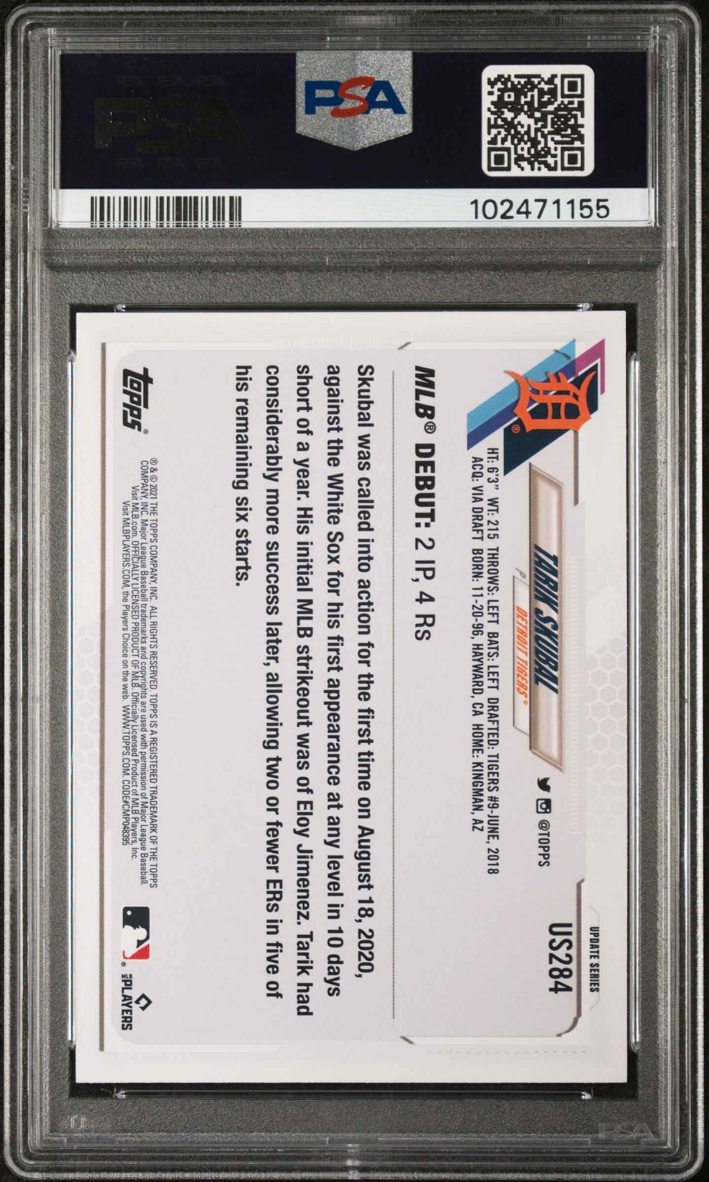 Graded 2021 Topps Update Tarik Skubal #US284 Rookie RC Baseball Card PSA 10 Gem Mint