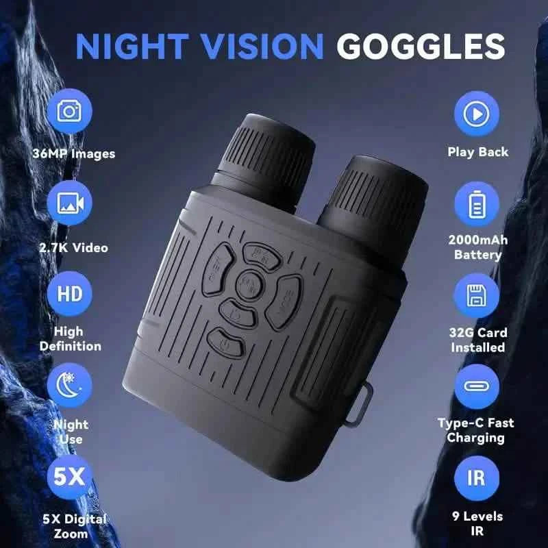 Rechargeable Infrared Night Vision Goggles 10X Digital Zoom with 3'' Screen