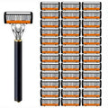 Replacement Razor Blades Safety Shaver Set with Anti-Slip Metal Handle with 1 Razor + 36 Blades