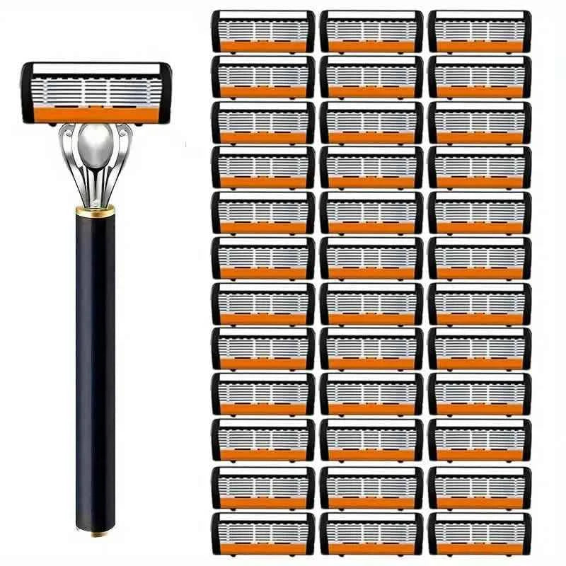 Replacement Razor Blades Safety Shaver Set with Anti-Slip Metal Handle with 1 Razor + 36 Blades