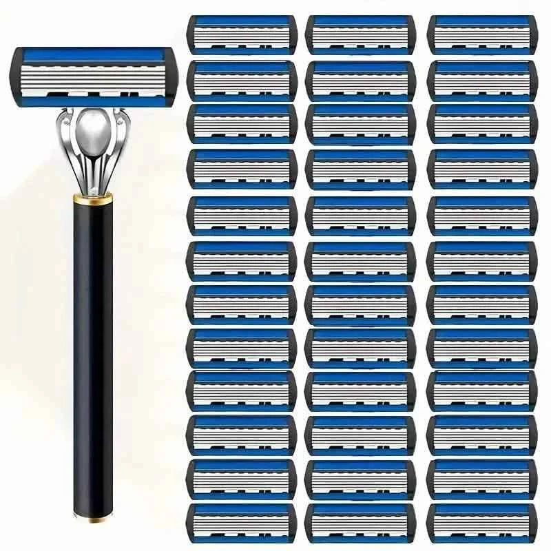 Replacement Razor Blades Safety Shaver Set with Anti-Slip Metal Handle with 1 Razor + 36 Blades