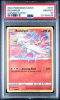 Graded 2021 PKM Sword & Shield Reshiram Holo #017 Shining Fates Trading Card Game PSA 10 Gem Mint