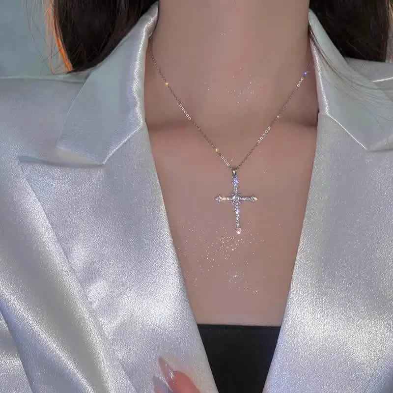 Rhinestone Exquisite Zircon Cross Pendant Necklace