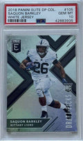 Graded 2018 Panini Elite DP Collegiate Saquon Barkley #105 White Jersey Rookie RC Football Card PSA 10 Gem Mint