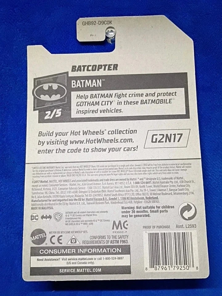 Batcopter Hot Wheels Die-Cast | Batman DC Comics Helicopter Collector's Edition