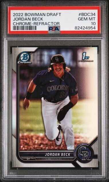 Graded 2022 Topps Bowman Draft Jordan Beck #BDC34 Chrome Refractor Rookie RC Baseball Card PSA 10 Gem Mint