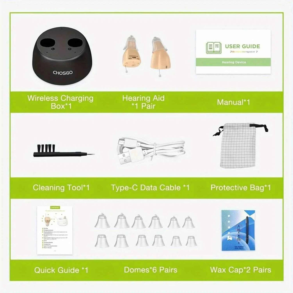 Rechargeable Hearing Aids – Invisible In-Ear, Noise Reduction, Volume Control