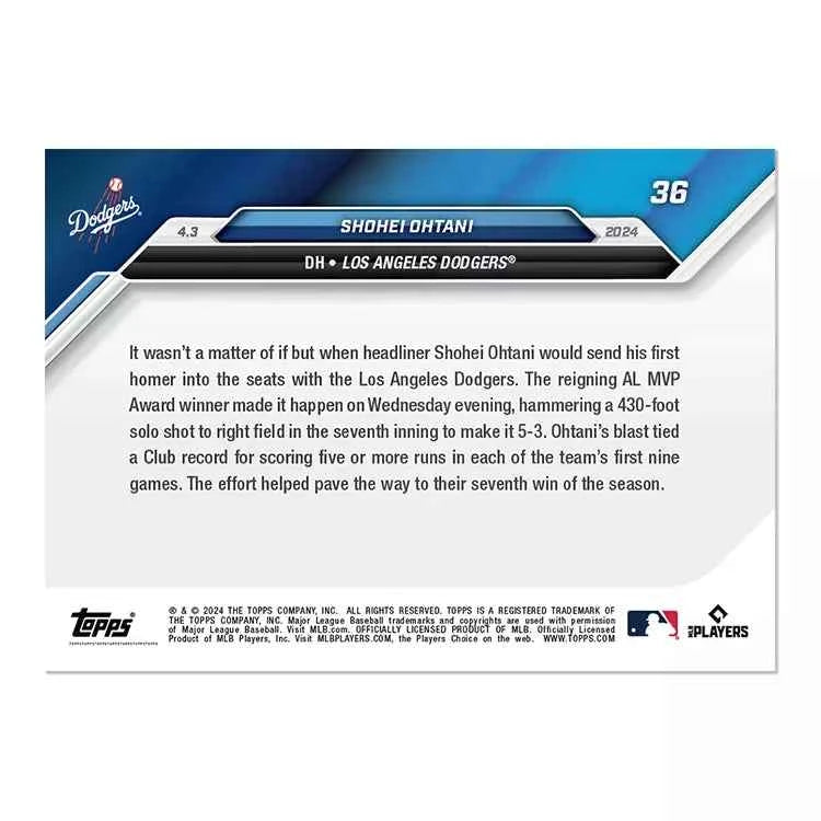 2024 Topps Now Shohei Ohtani #36 Dodgers 1st Homerun Baseball Card